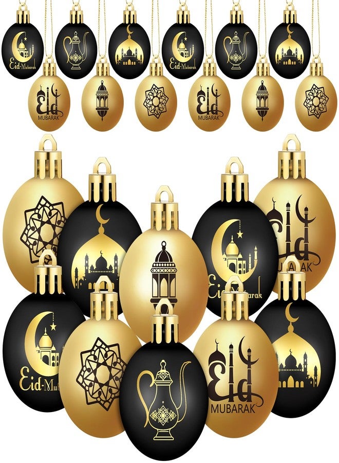 Bememo 24 Pcs Ramadan Ornaments for Tree Eid Al Adha Decoration 1.57 Inches Plastic Ramadan Hanging Ornaments Islamic Moon Star Bulbs Eid Decor for Holiday Tree Party Decorations(Black and Gold) - Image 1